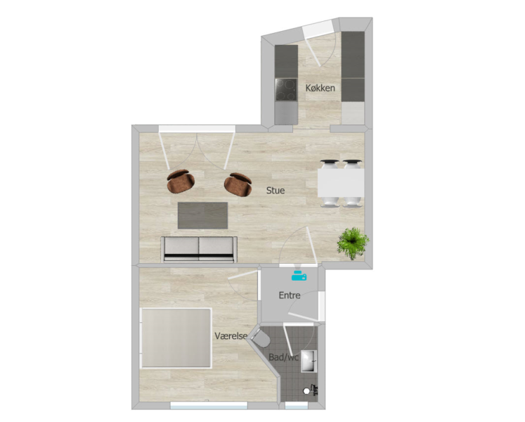 2-værelses i Vejgaard, med nyt køkken